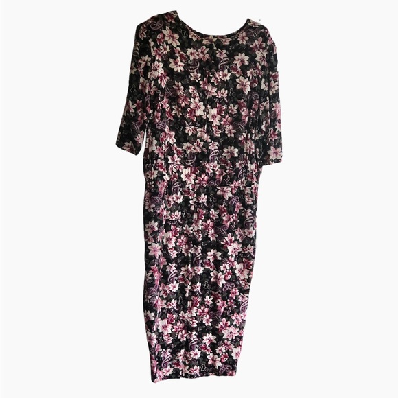 Ms. Basia California Vintage burgandy wine colored floral midi dress Size 18 - Picture 5 of 13